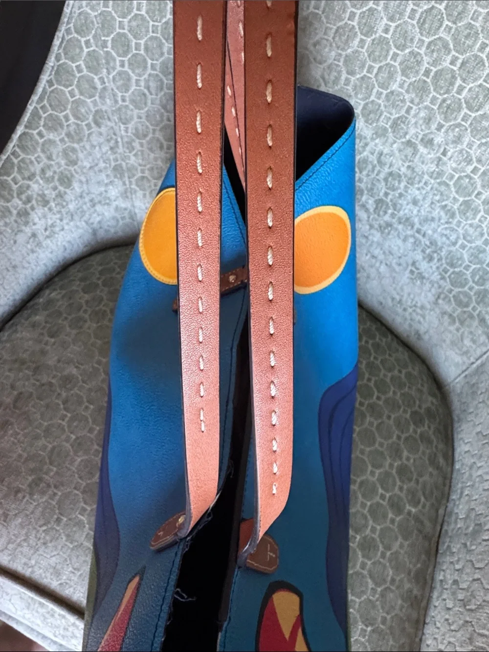 Tory Burch Kerrington Blue Parrot Tote with Brown Leather Handles